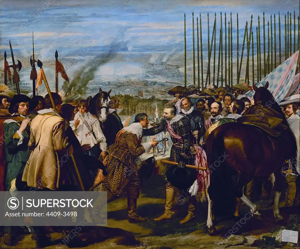 'The Surrender of Breda or The Lances', 1635, Spanish Baroque, Oil on canvas, 307 cm x 367 cm, P01172. Author: DIEGO VELAZQUEZ (1599-1660). Location: MUSEO DEL PRADO-PINTURA. MADRID. SPAIN.