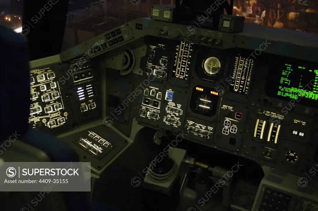 Spacecraft cockpit. NASA Lyndon B. Johnson Space Center (JSC). Houston. State of Texas. United States.