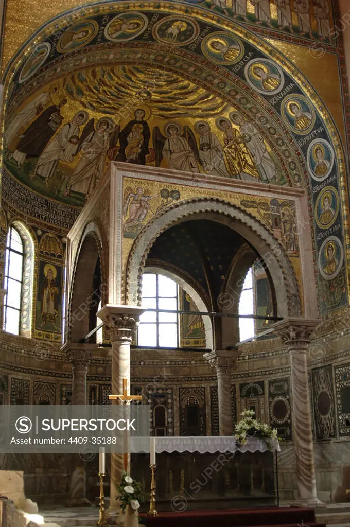 BYZANTINE ART. CROATIA. Euphrasian Basilica. Byzantine church built in the sixth century. World Heritage Site by UNESCO in 1997. Ciborium built in 1227. POREC. Istrian Peninsula.