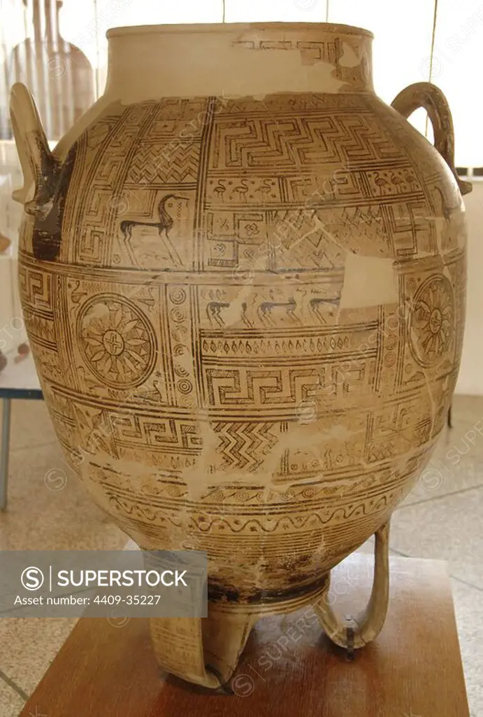 Tripod vase. Early Geometric Period (900-850 B.C.). Argos Archaeological Museum. Greece.