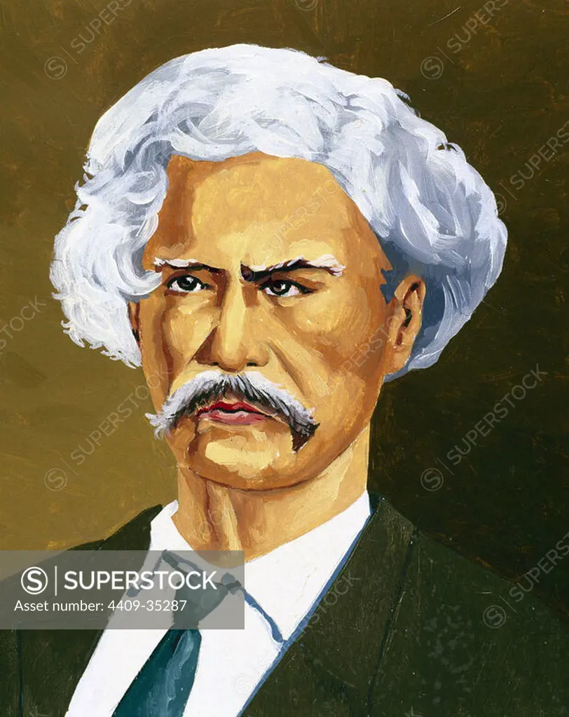 Mark Twain (1835-1910). American author and humorist. Portrait. Color drawing.