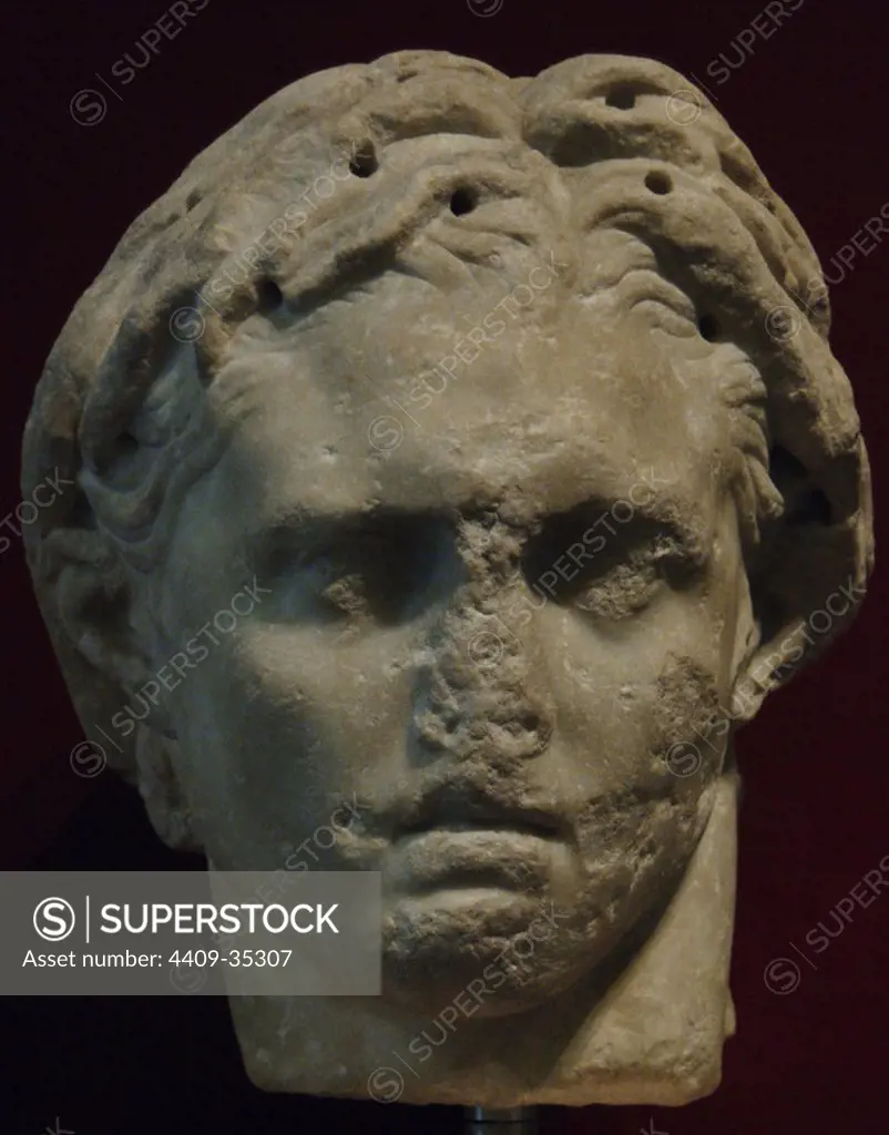 Alexander III the Great (-356-323). King of Macedonia (-336 to -323). Son of Philip II and Princess epirota Olympia. Bust from Tivoli. Greek marble from Paros. Dated in the 1st century B.C. Palazzo Massimo. National Roman Museum. Rome. Italy.