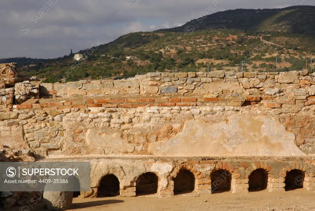 Ruins of Milreu. Roman Villa (1st - 4th century A.D.). Roman baths (Termae). Estoi, near Faro. Algarve. Portugal.