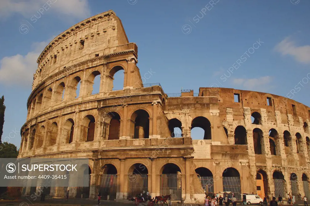 Roman Art. The Colosseum or Flavian Amphitheatre. Outside view. Rome. Italy.