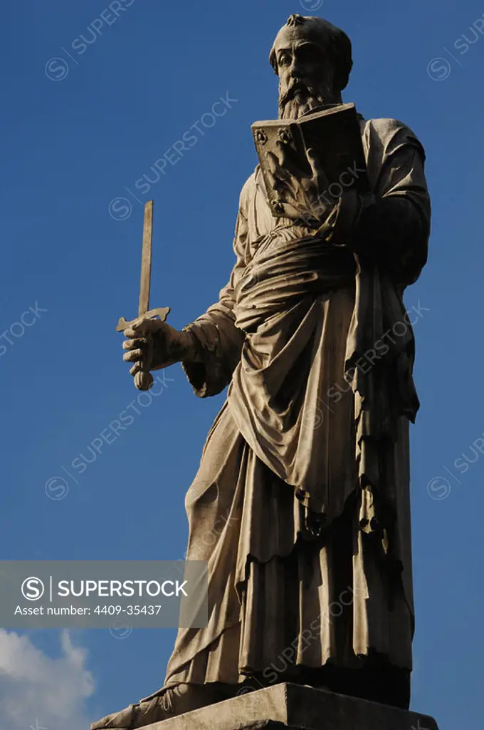 Italy. Rome. Saint Angelo Bridge. Statue of Saint Paul the Apostle (5-67 AD), 1464, by Paolo Romano (ca.1445-1470). Marble.