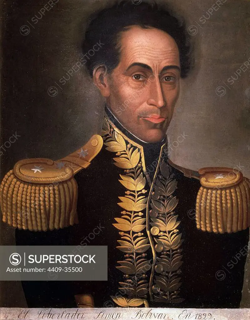 BOLIVAR , SIMON. MILITAR VENEZOLANO . 1783 - 1830. OLEO DE A. SALAS , AÑO 1829. COLECCION PARTICULAR. SFGP / © KORPA.