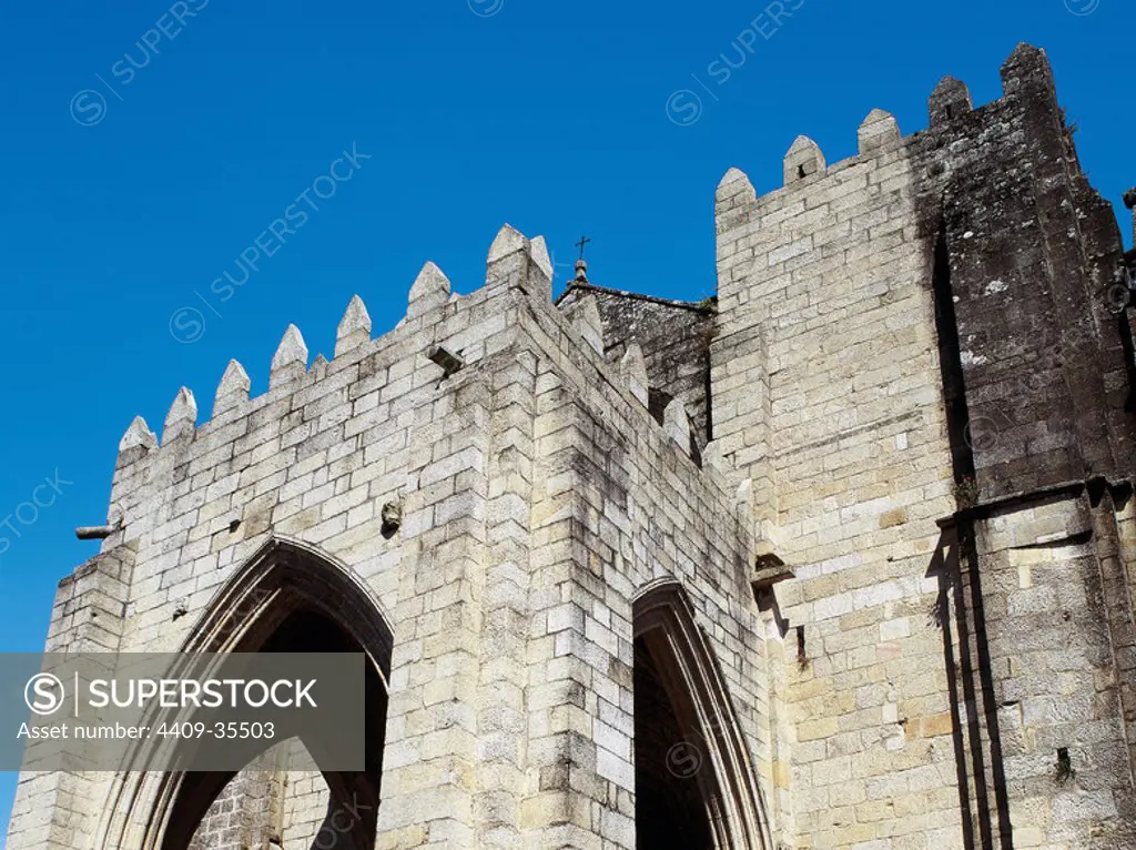 Spain. Galicia. Tui. Cathedral. 12th-13th centuries. Main facade detail.