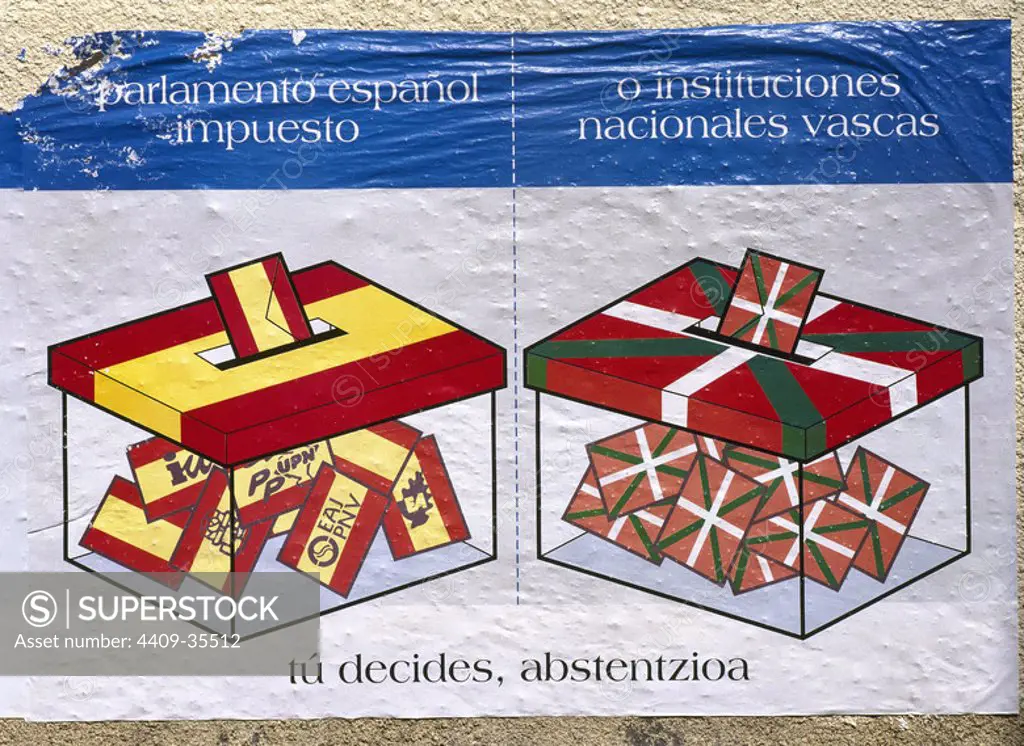 Spain. Basque Country. Elections, 12th March, 2000. Posters independence Basque political party Euskal Herritarrok (EH).
