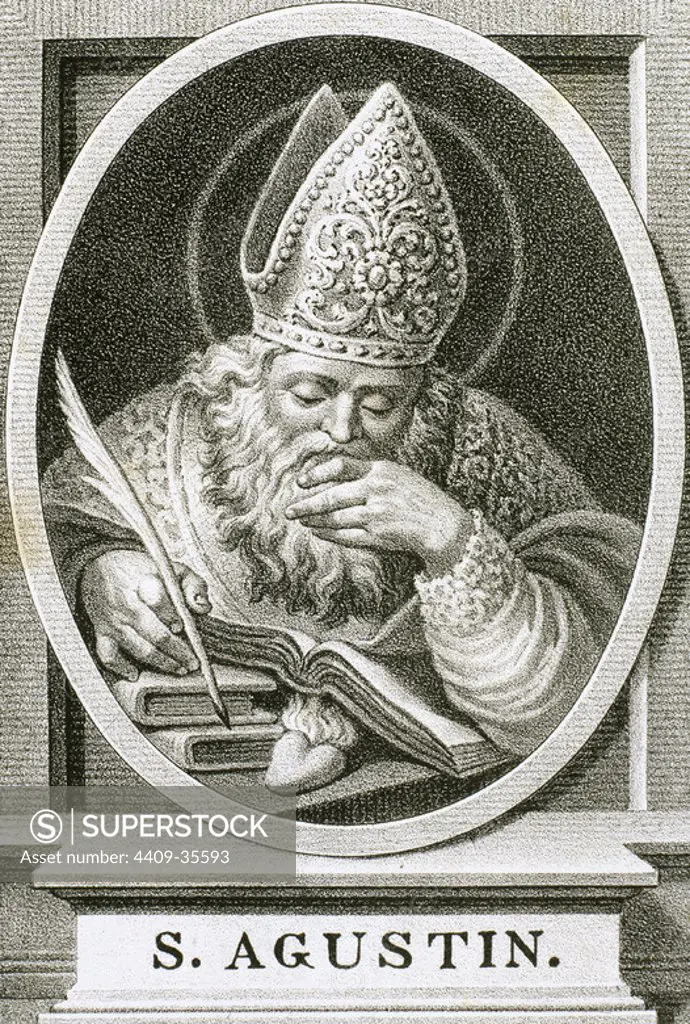 Augustine of Hippo (354-430). Latin philosopher and theologian. Bishop of Hippo Regius. Portrait. Engraving. 1876.