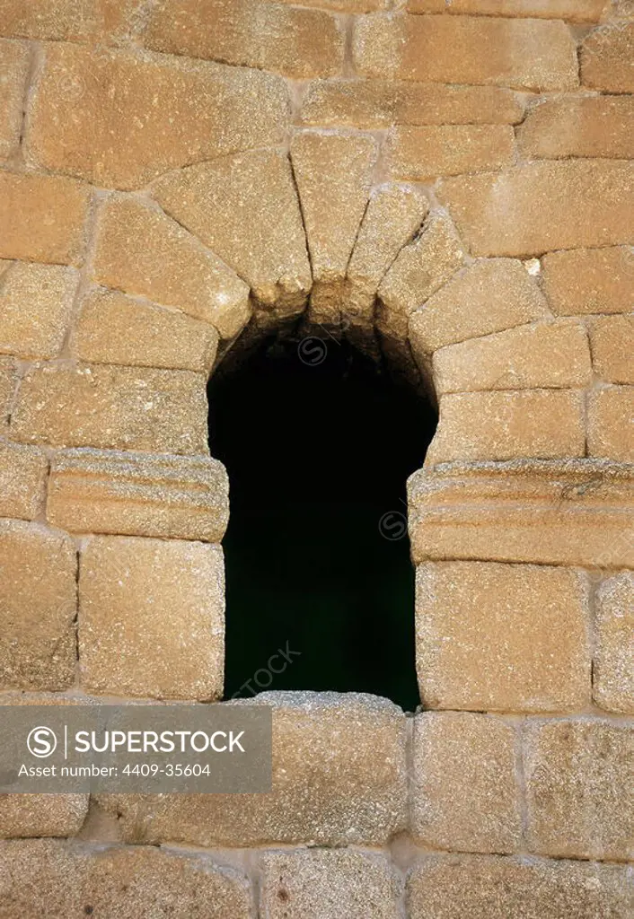 Mozarabic art. Window from the Hermitage of St. Mary, built between the 12th and 14th centuries. Melque. Toledo province. Castilla-La Mancha. Spain.
