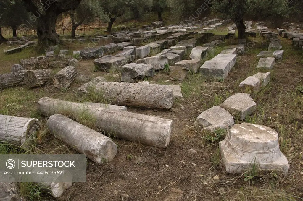 Greece. Sparta. Acropolis. Ruins near old theater. Peloponnese.
