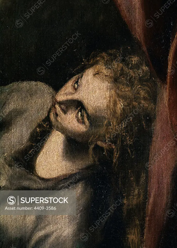 'The Crucifixion' (detail), 1597-1600, Spanish School, Oil on canvas, P00823. Author: EL GRECO. Location: MUSEO DEL PRADO-PINTURA. MADRID. SPAIN. MARY MAGDALENE.
