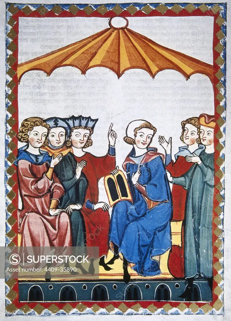 Gottfried von Strassburg, 13th century poet, with his work. Codex Manesse (ca.1300) by Rudiger Manesse and his son Johannes. Fol. 364r. University of Heidelberg. Library. Germany.