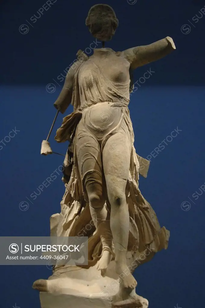 Greek art. Statue of Victory (Nike). 5th century B.C. Parian marble. By Paeonius of Mende. Archaeological Museum of Olympia. Greece.