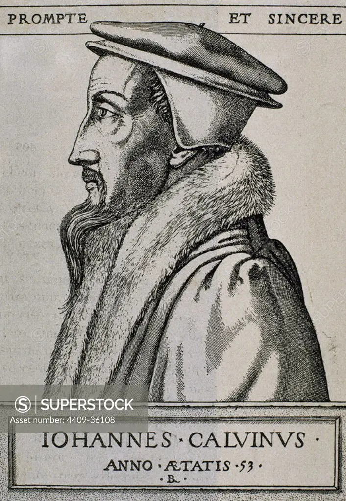 John Calvin (15091564). French theologian and pastor during the Protestant Reformation. Engraving.