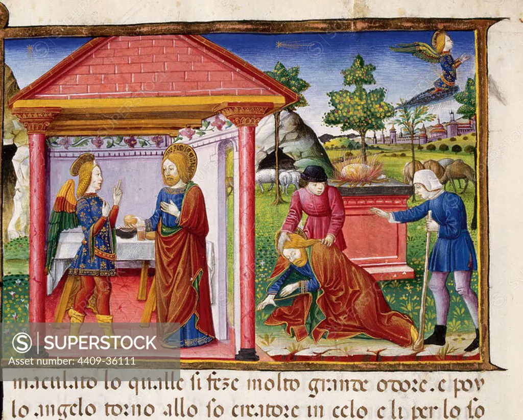 Sacrifice of Joachim and faintness. Codex of Predis (1476). Royal Library. Turin. Italy.
