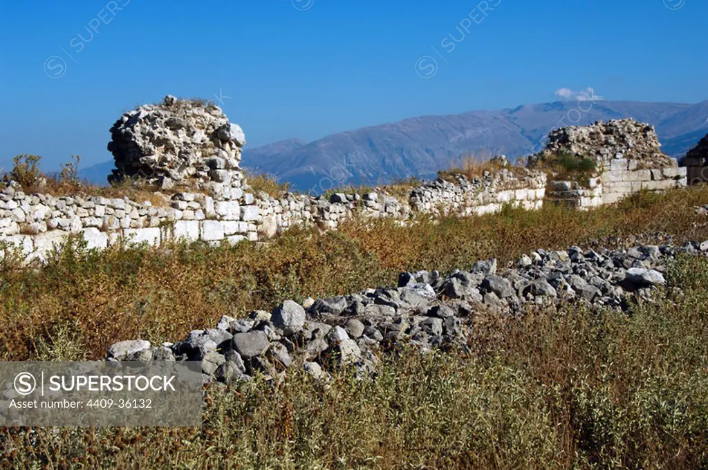 ROMAN ART. REPUBLIC OF ALBANIA. Remains of the Wall of Victorinus (Victorino). Late IV century a.C. Byllis Ruins.