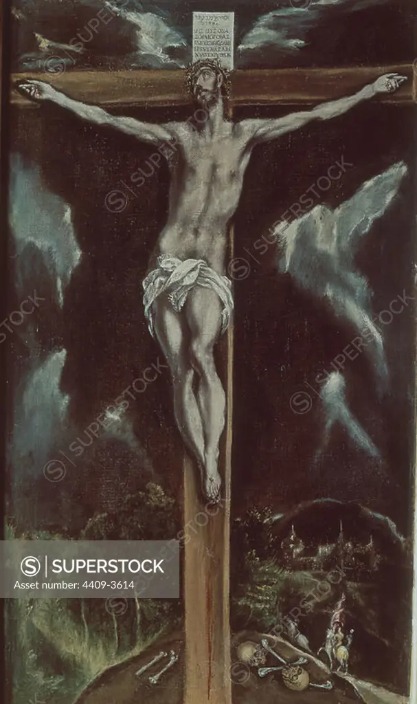 'Crucifixion', 1610, Oil on canvas, 66 x 35 cm. Author: EL GRECO. Location: MUSEO HOSPITAL DE SANTA CRUZ. Toledo. SPAIN. JESUS. CRISTO CRUCIFICADO.