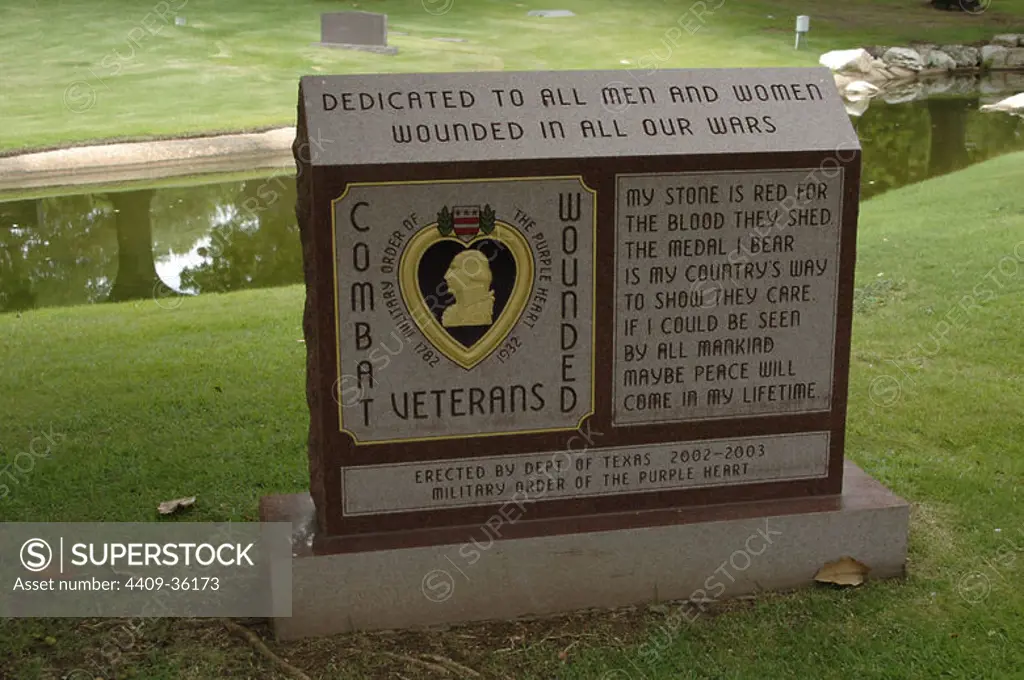Purple Heart Monument, 2003. Dedicated to Texans wounded in combat serving the United States military. Texas State Cemetery. Austin. United States.