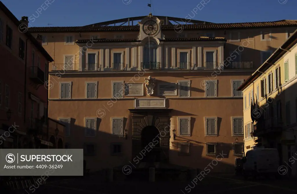 Italy. Castel Gandolfo. The Papal Palace or the Apostolic Palace. 17th century. It has served as a summer residence for the Pope. It was designed by Swiss-Italian architect Carlo Maderno (1556-1629) for Pope Urban VIII (1568-1644).