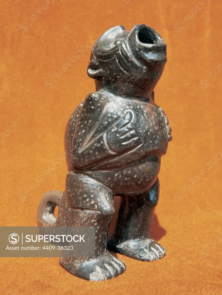 Pre-Columbian Art. Inca. Chavin culture. Anthropomorphic ceramic. San Marcos Museum. Peru.