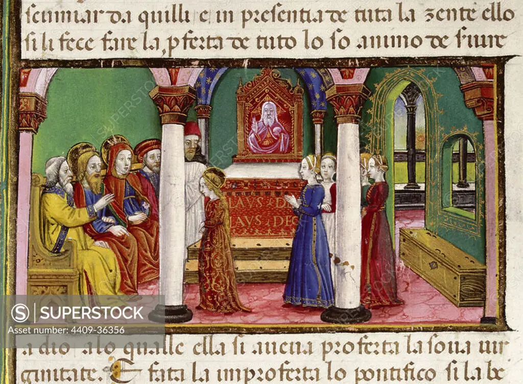Mary's vow of virginity. Codex of Predis (1476). Royal Library. Turin. Italy.