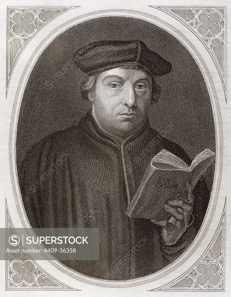 Martin Luther, (Eisleben, 1483, Eisleben, 1546). German reformer. Doctor of Theology and Augustinian priest. In 1517, outlined the main thesis of Lutheranism in Wittenberg. He was excommunicated in 1520. Engraving by J. Bastinos in "The Religious Revolution" (1880).