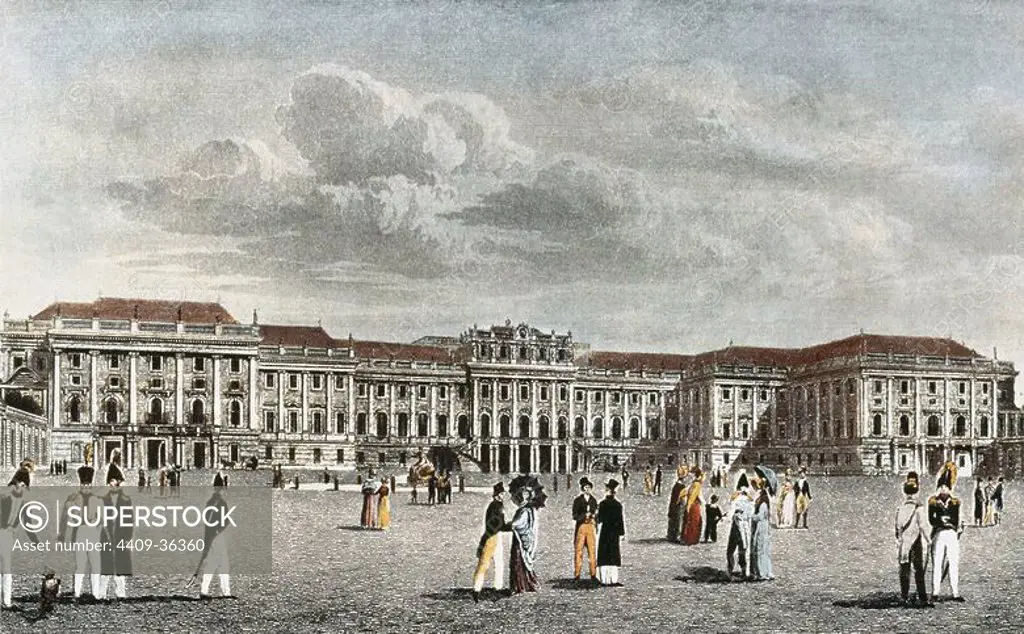 Palacio de Schönbrunn en Viena. Finales del siglo XVIII inicios del XIX. Litografía. Austria.