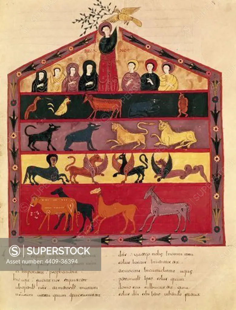 Beatus of Liebana  (c. 730- c. 800). The Commentary on the Apocalypse. The Ark of Noah. National Library. Madrid.