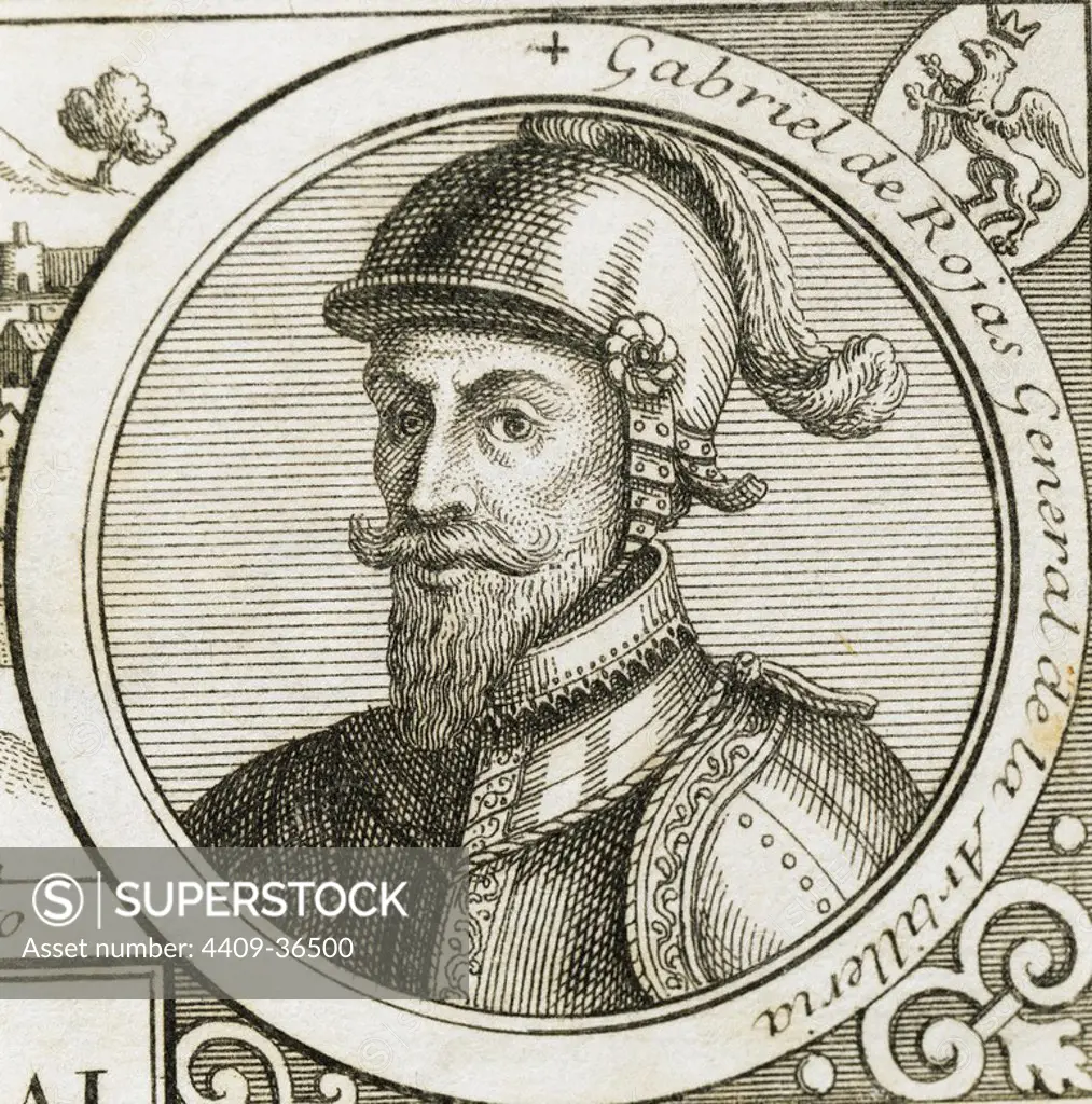 Gabriel de Rojas Cordova (c.1480-1549). Spanish conqueror. Engraving at The Truthful History of the Conquest of New Spain by Bernal Diaz del Castillo. Library of the University of Barcelona. Spain.