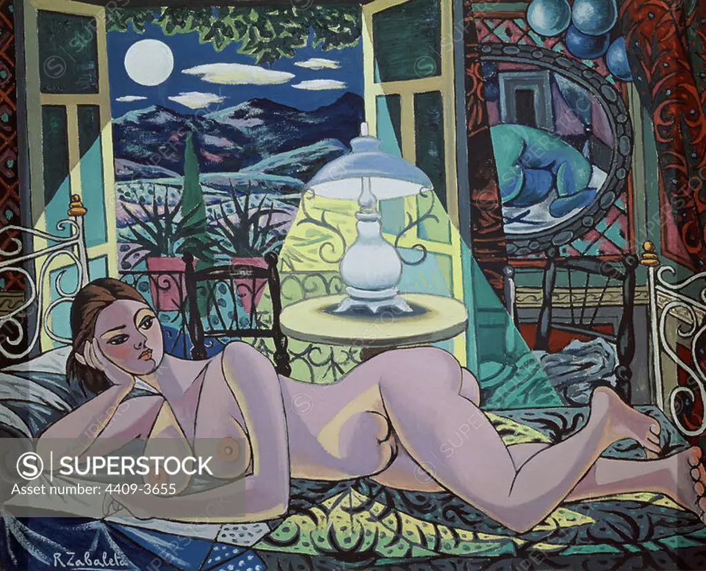 'Nocturno del desnudo', 1954, Oil on canvas. Author: RAFAEL ZABALETA (1907-1960). Location: MUSEO REINA SOFIA-PINTURA. MADRID. SPAIN.