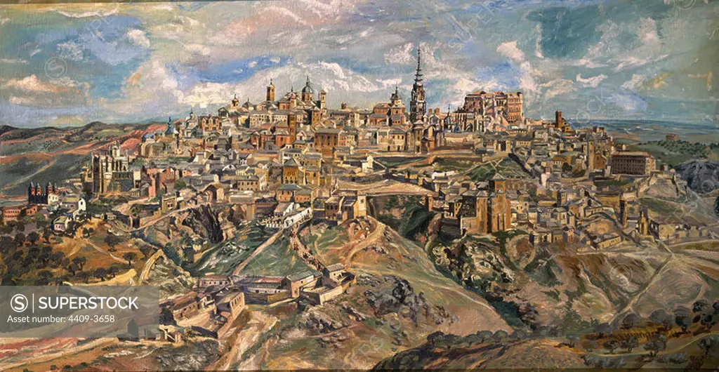 'Toledo', 1943, Oil on canvas, 102,5 x 188 cm. Author: BENJAMIN PALENCIA. Location: MUSEO REINA SOFIA-PINTURA. MADRID. SPAIN.