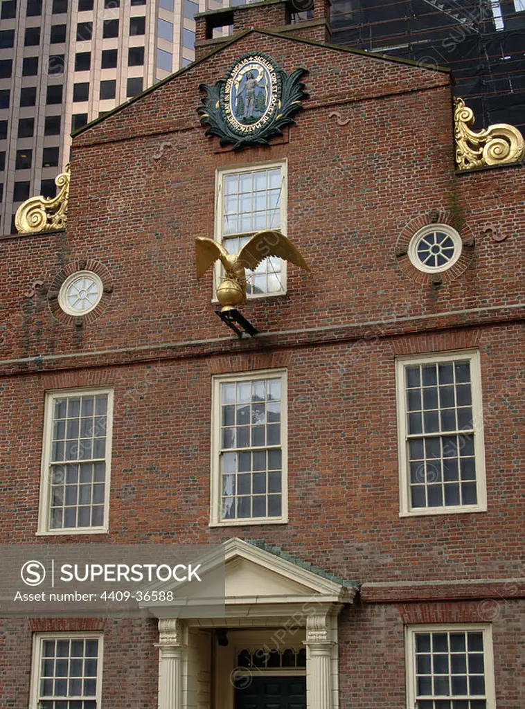 United Stets. Boston. Old State House. Neoclassical building. 18th cenutry. Massachussetts.