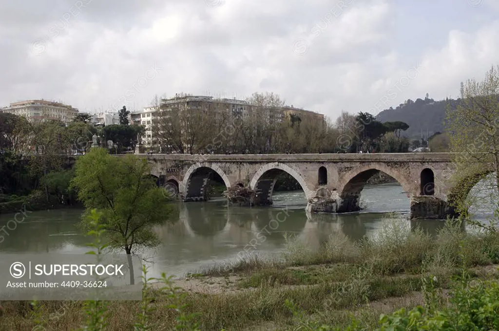 Italy. Rome. The Milvian Bridge over the Tiber river.