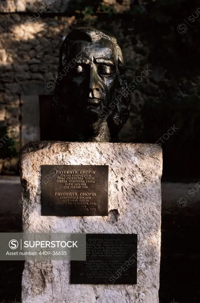 CHOPIN, Frederic (1810-1849). Polish composer. His style derives from the piano music of pre-romantic and the classical tradition of Polish folklore. BUST located in Valldemosa. Mallorca. Balearic Islands. Spain.