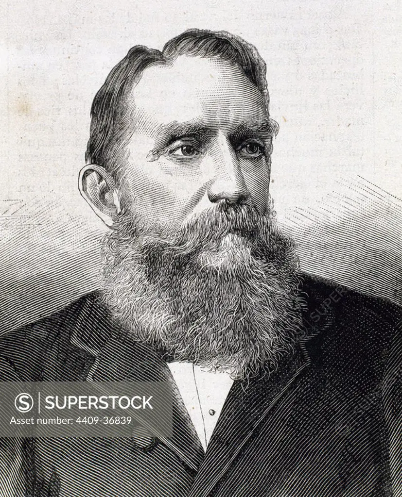 Rafael Nunez (1825-1894). Colombian author, lawyer, journalist and politician. Elected President of Colombia in 1880 and in 1884. Engraving by Carretero.