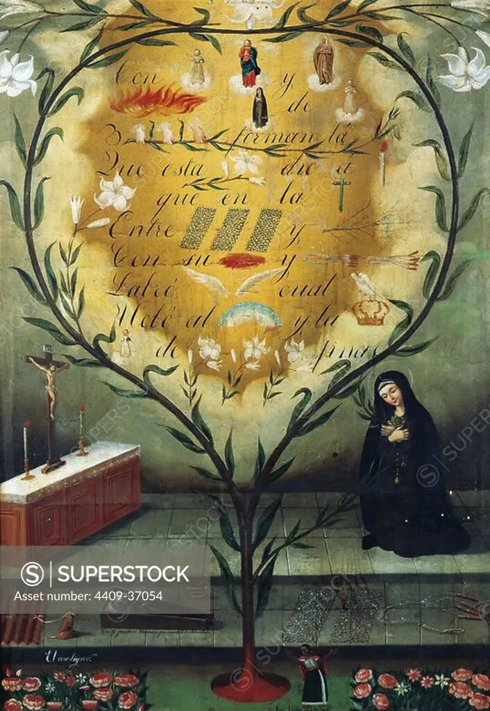 Saint Mary Ann of Jesus of Paredes (1618-1645). Roman catholic saint. Painting by Hernando de la Cruz (1592-1646). Aurelio Espinosa Polit Museum Library. Quito. Ecuador.