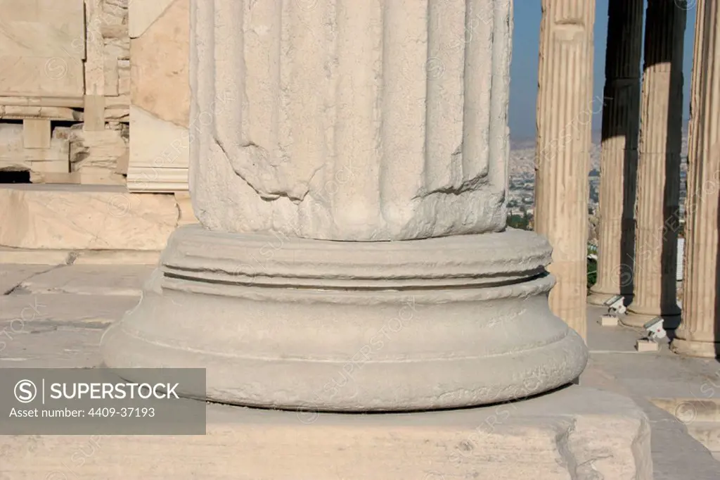 Greek Art. Erechtheion. Temple ionic. Was built between 421 - 407 BC. Detail. Acropolis. Athens. Attica. Central Greece.
