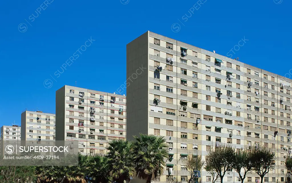 Spain. Catalonia. L'Hospitalet de Llobregat. Blocks of buildings. Bellvitge neighborhood.