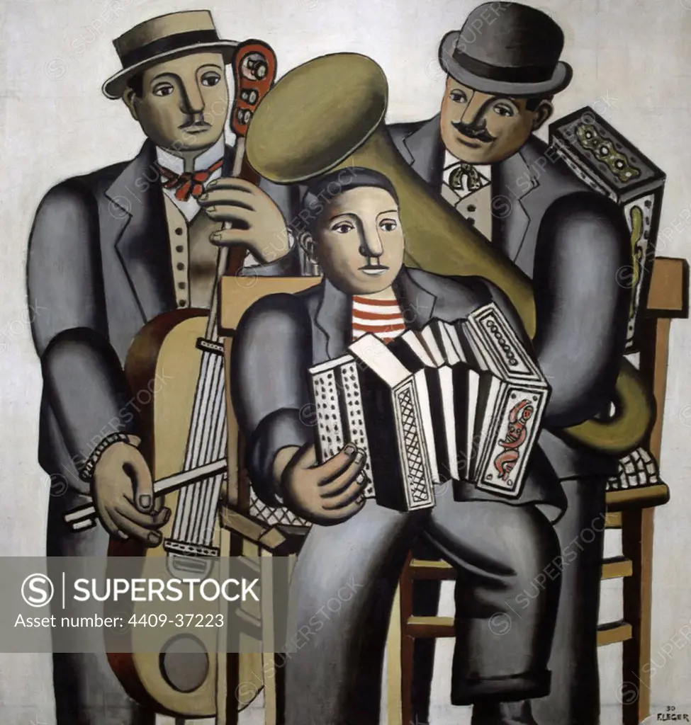 ARTE S. XX. FRANCIA. FERNAND LEGER (1881-1955). Pintor francés. En 1909 se unió a los cubistas, tras una etapa impresionista y entró a formar parte del círculo de kahnweiler (1913). "LOS TRES MUSICOS" (1930). Museo Von der Heydt. Wuppertal. Alemania.