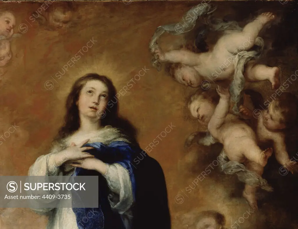 'The Immaculate Conception of the Venerable Ones, or of 'Soult'' (detail), ca. 1678, Oil on canvas, P02809. Author: BARTOLOME ESTEBAN MURILLO. Location: MUSEO DEL PRADO-PINTURA. MADRID. SPAIN. INMACULADA CONCEPCION. INMACULADA DE SOULT. INMACULADA CONCEPCION DE LOS VENERABLES.