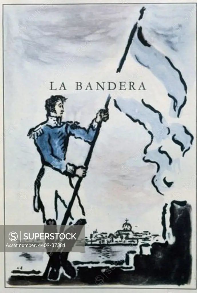 Francisco Luis Bernardez (1900-1978). Argentinian poet. National Poems. The flag. Title cover. Edition of Buenos Aires, 1950. Library of Catalonia. Barcelona. Spain.