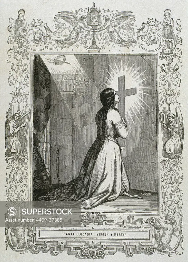 Saint Leocadia ( -304). Spanish Virgin and martyr. She is thought to have died on December 9, ca. 304, in the Diocletian persecution. Engraving.