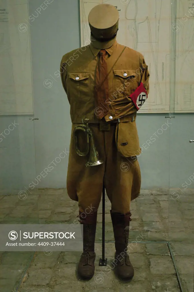 SA (Sturmabteilung) uniform. Nazi paramilitary group. Sachsenhausen concentration camp Museum. Oranienburg. Germany.