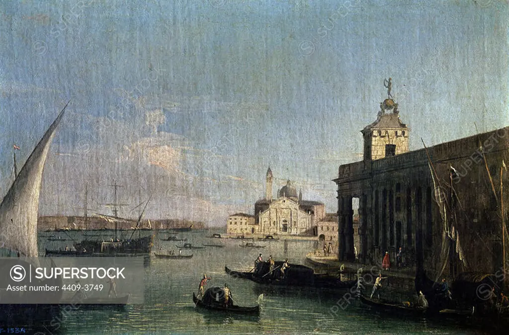 'San Giorgio Maggiore and Punta della Dogana, Venice', 18th century, Oil on canvas, 63 x 48 cm, P02466. Author: CANALETTO. Location: MUSEO DEL PRADO-PINTURA. MADRID. SPAIN.