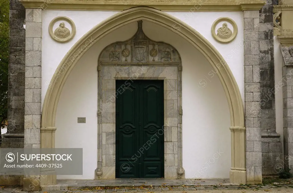Portugal, Alentejo region, Beja. Convent of Our Lady of the Conception (Convento de Nossa Senhora da Conceiao), a congregation of Poor Clares. It was founded in 1495. Today Museum Rainha Dona Leonor. Entrance door of porch with an ogee arch.