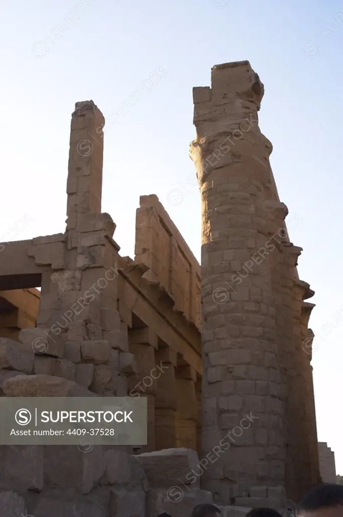 Temple of Karnak. The Great Temple of Amon. Hypostyle hall. Partial view. Exterior. Dynasty XVIII. New Kingdom. Around Luxor. Egypt.