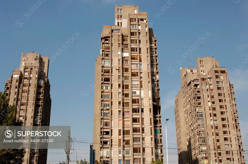 REPUBLIC OF SERBIA. BELGRADE. Communist-era buildings. Soviet-style architecture. with rationalists blocks built on the outskirts of the capital.