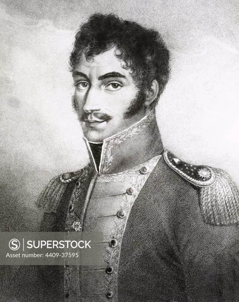 Simon Bolivar (1793-1830). Venezuelan military and statesman called The Liberator. Engraving of the time.