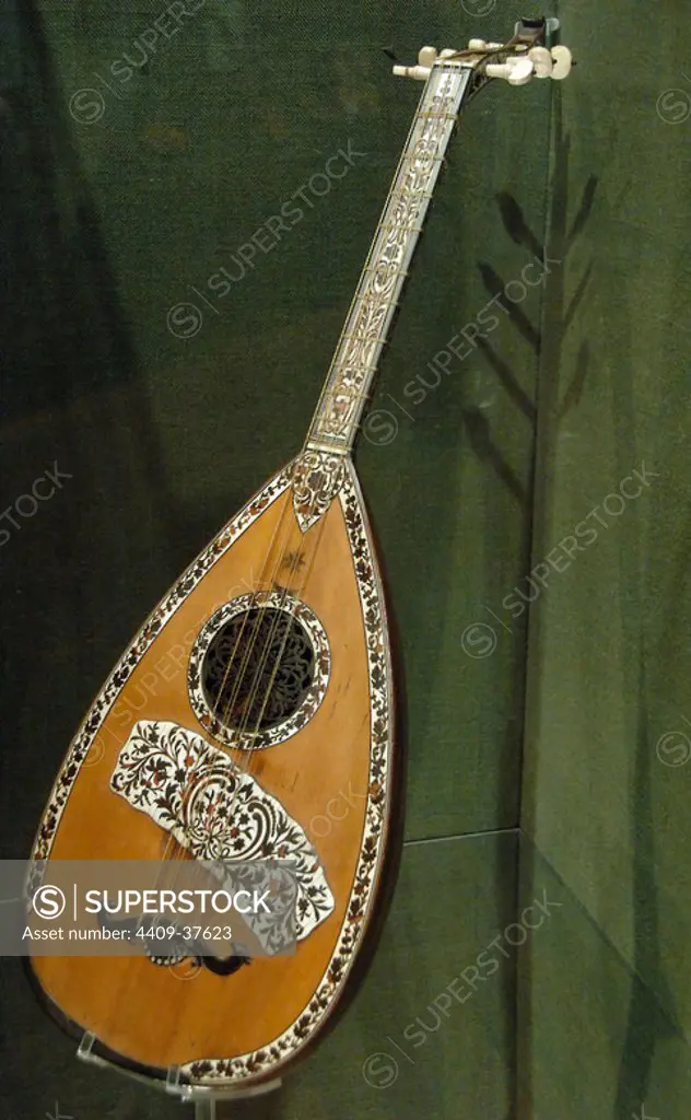Lute of the end of XIX century decorated in ivory. Museum of Greek Folk Instruments. Athens. Greece.